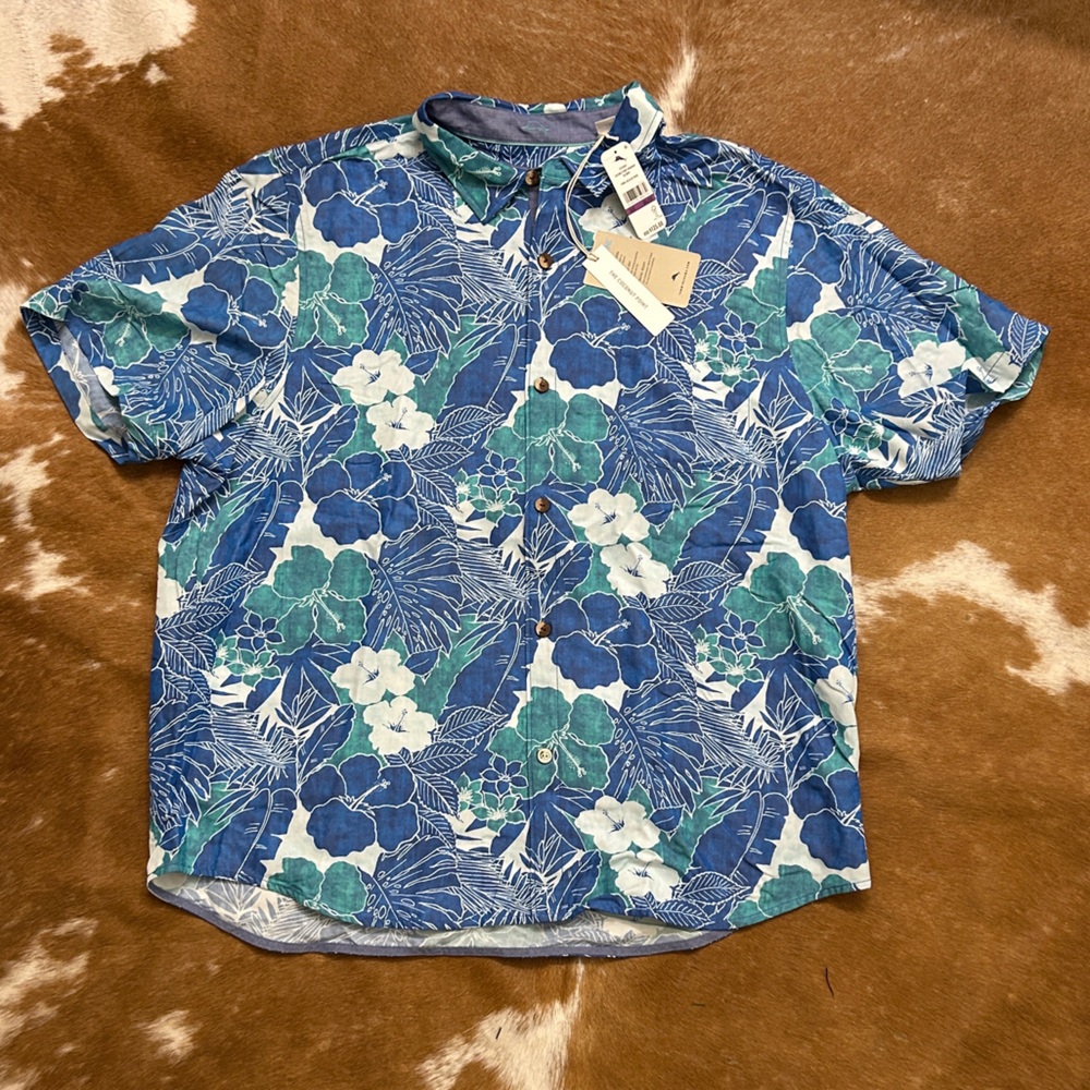 Tommy Bahama Blue and Green Floral Shirt